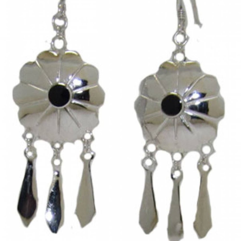 Semi Precious Jet Black Onyx Stone Earrings NWT
